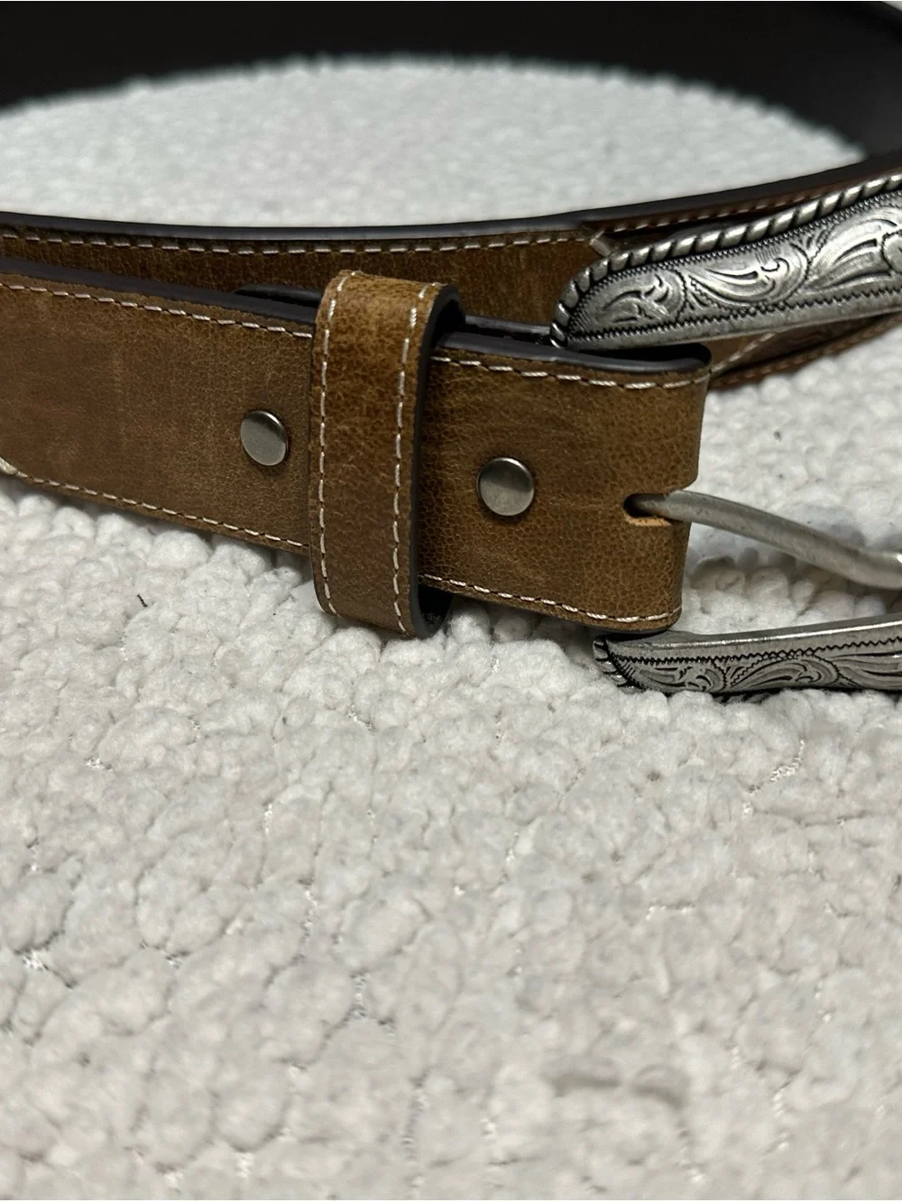 Cody James Men's Tan Floral Tooled Belt with Silver Engraved Buckle
